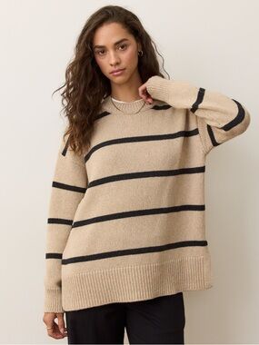 Marine Layer Berkeley Oversized Crewneck Sweater L Large Oatmeal Brown Charcoal